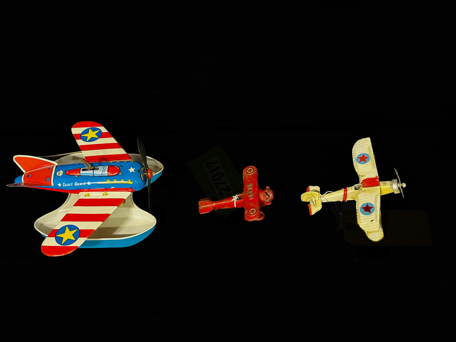 Ohio Art Tin litho wind up toy plane Bi Plane AC Williams Cast Iron plane (1 of 3)