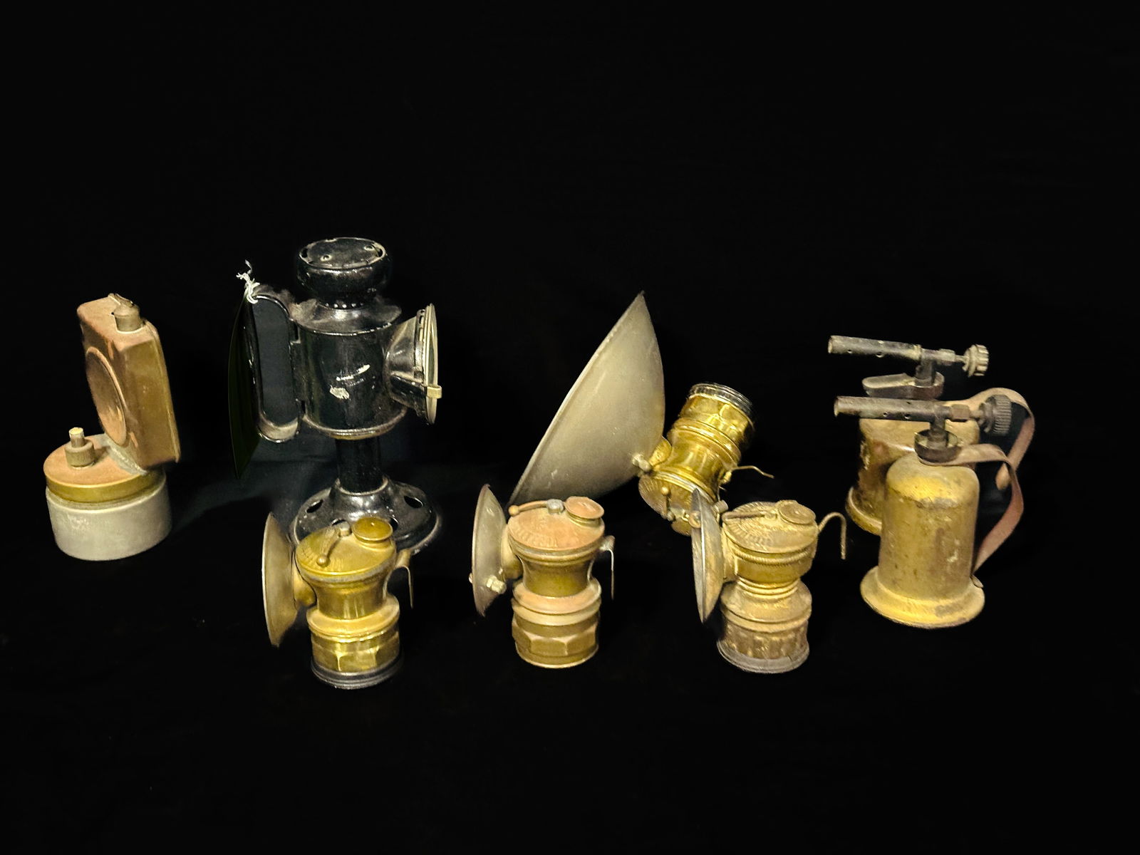 Auto-lite Brass Lamp Candle soldering torch Coal Miners carbide lantern German Railway reflector (1 of 3)