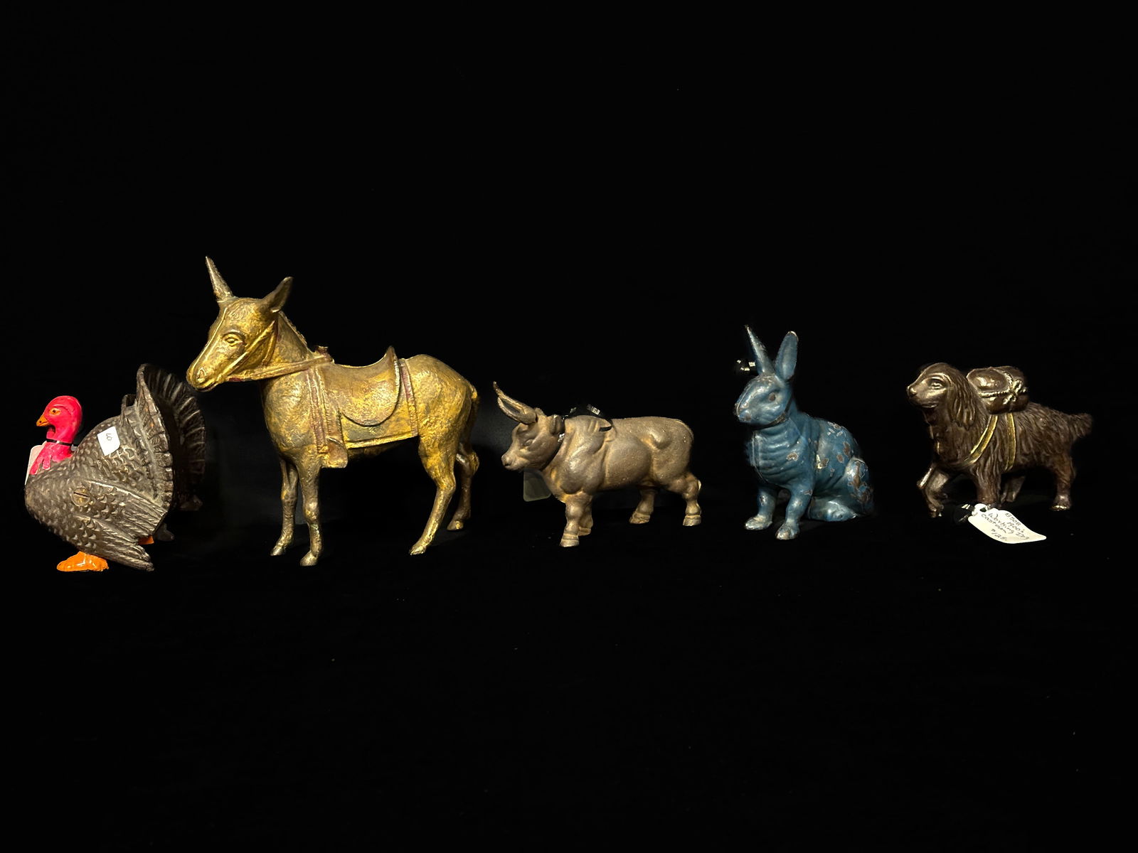 Turkey Horse Dog Bull and Rabbit coin cast iron bank (1 of 2)