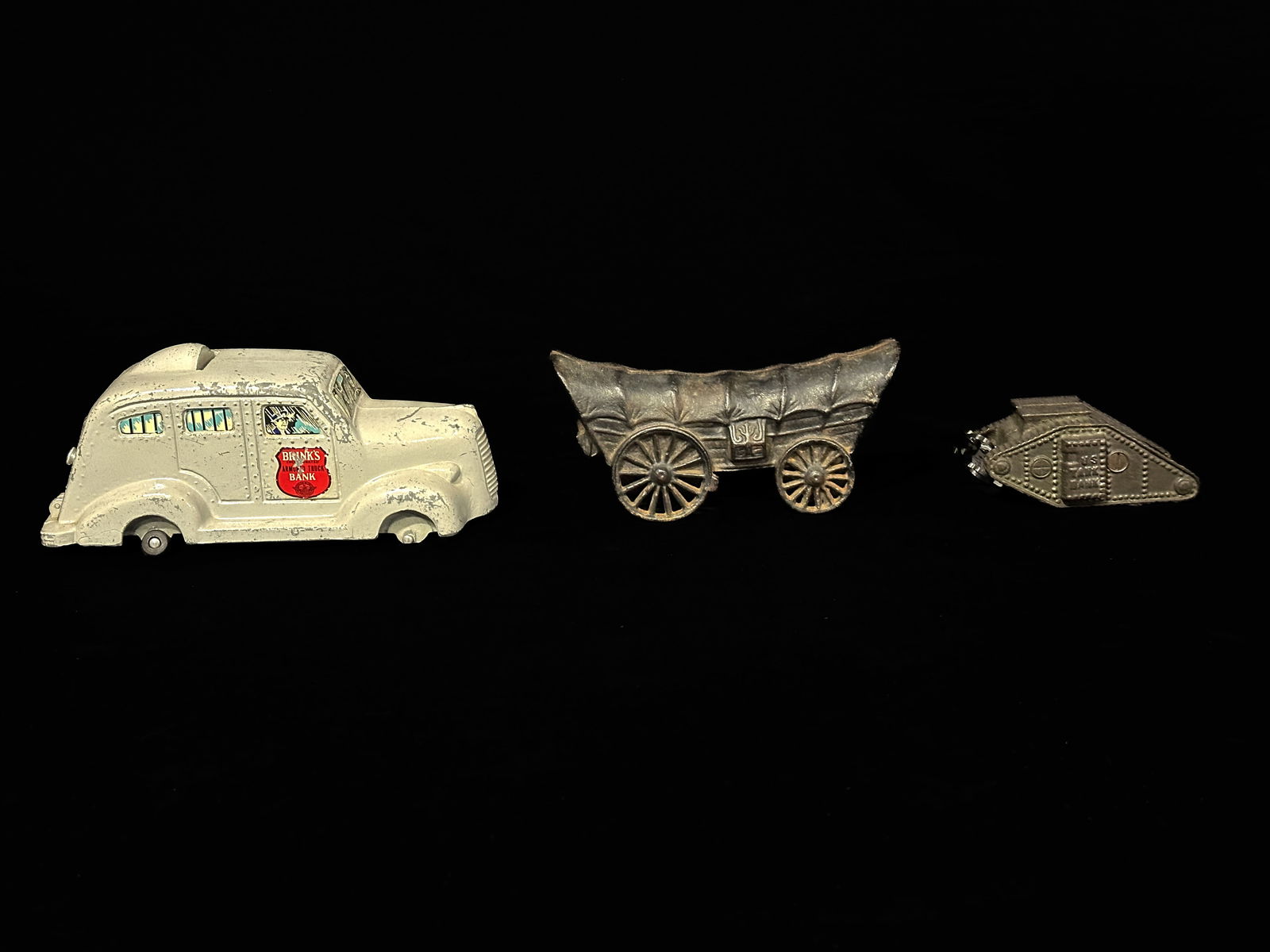 Antique Cast Iron Conestoga wagon bank. US Tank Bank Brinks Truck bank (1 of 3)