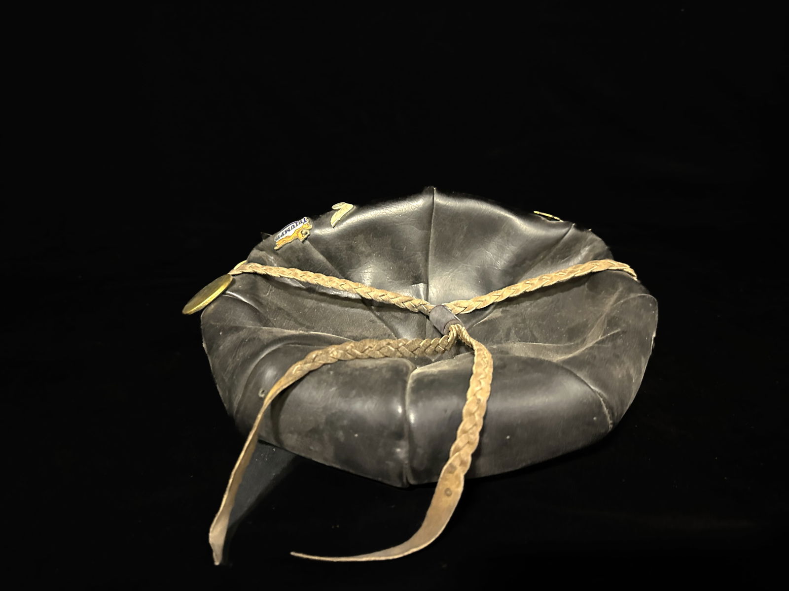 Warlocks 1950s Harley Davidson leather cap with pins (1 of 3)