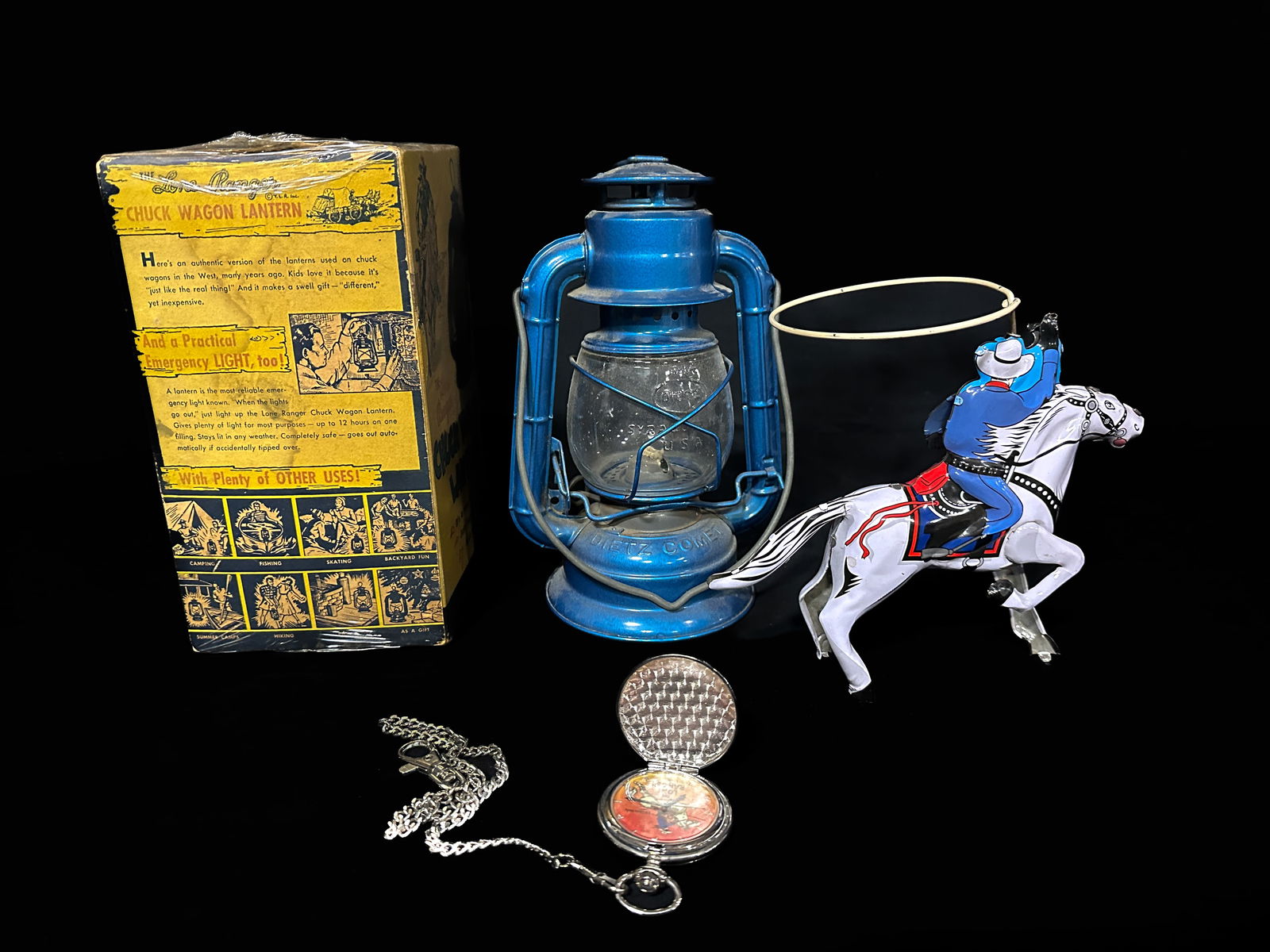 Lone Ranger Chuck Wagon Lantern Tin toy and pocket watch (1 of 2)