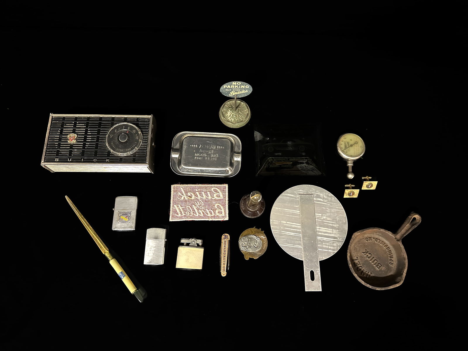 Buick lighters patches ash tray tire gauge letter opener Transistor portable radio knife cufflinks (1 of 2)