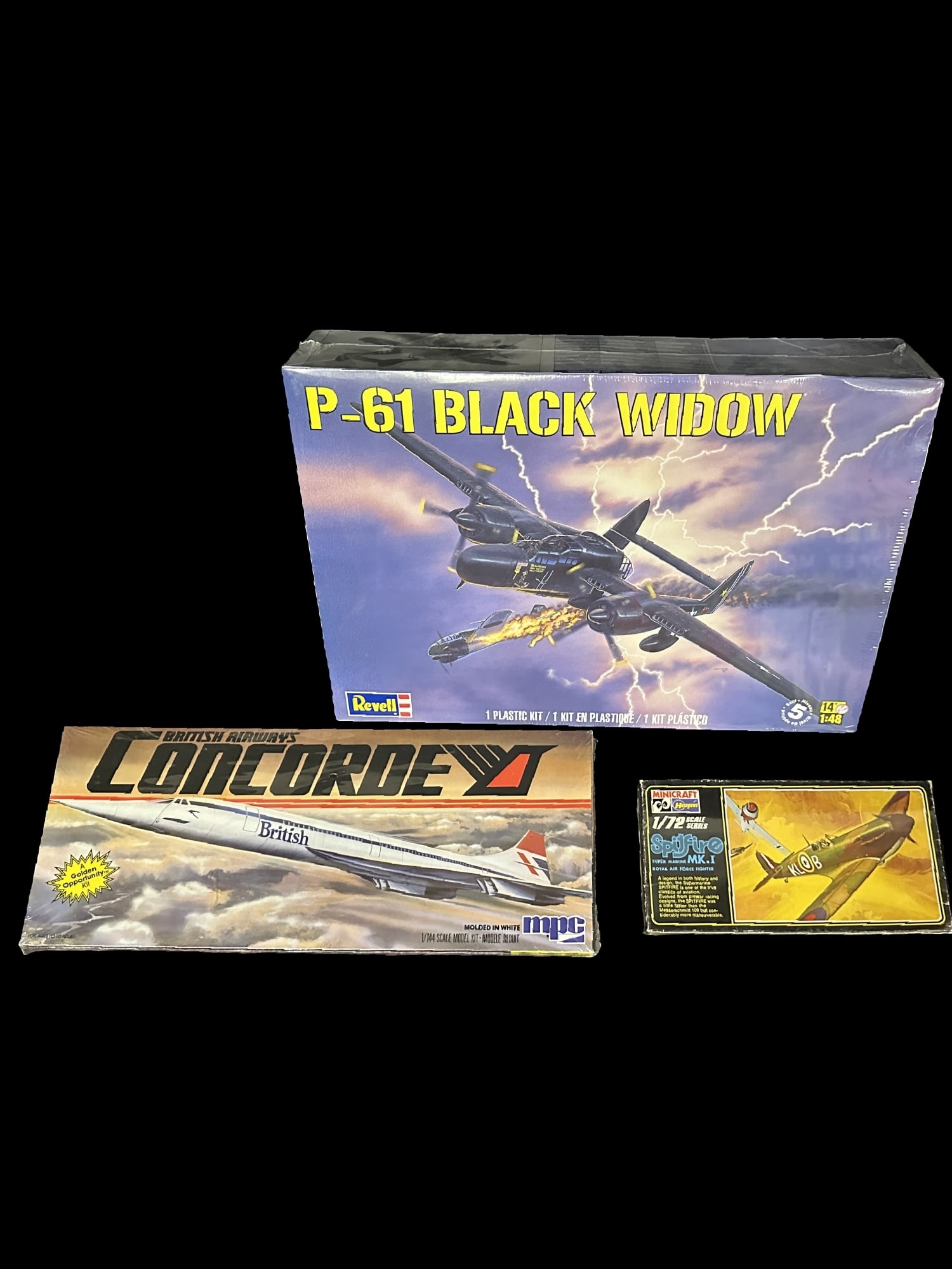 Revell P-61 black widow MPC Concorde Minicraft Spitfire MK I air force fighter model plane (1 of 2)