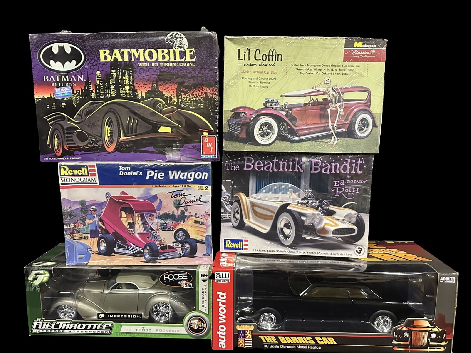 AMT Batmobile Revell Pie Wagon Lil coffin Barris Foose Rockrigs Beatnik Bandit Ed Roth model car (1 of 2)