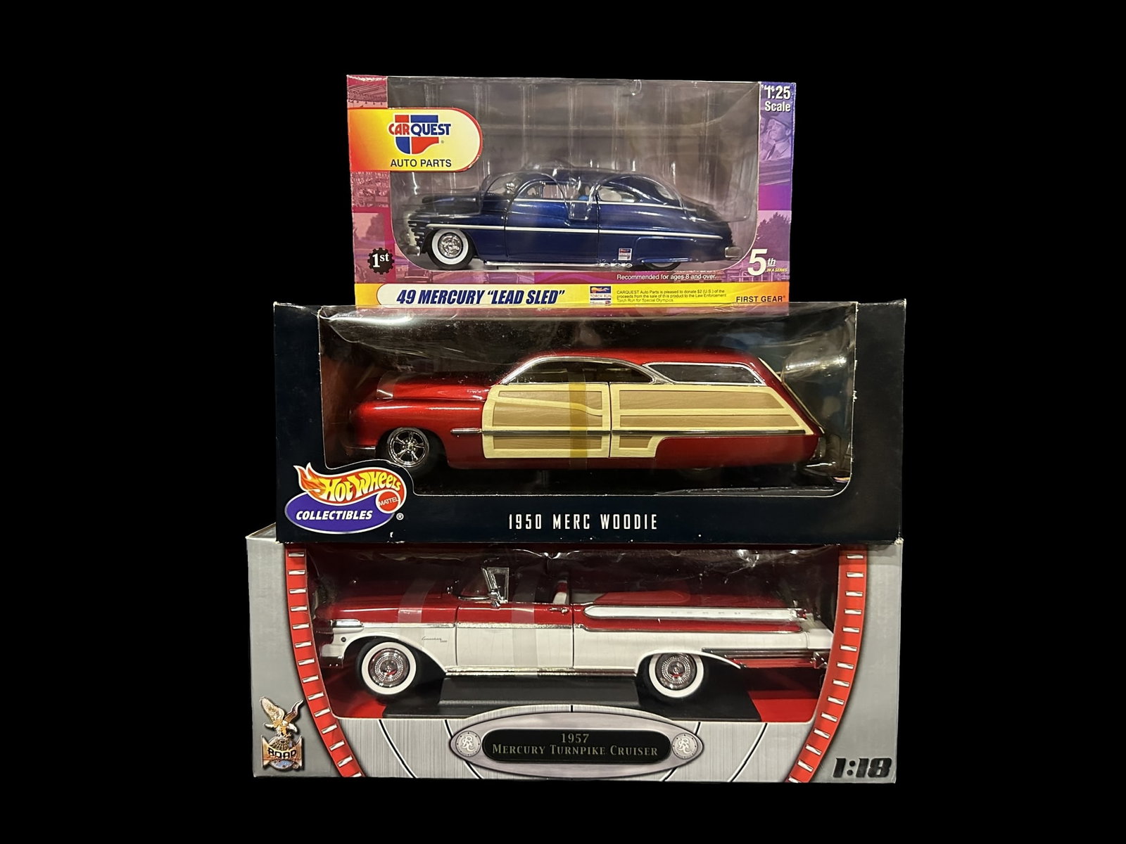1957 Mercury Turnpike Hot Wheels 1950 Marc woodie Carquest 49 lead sled model car: 1957 Mercury Turnpike Hot Wheels 1950 Marc woodie Carquest 49 lead sled model car. PLEASE NOTE, THERE IS ONLY ONE WAY TO PAY FOR ONLINE ITEMS IN THIS AUCTION WHICH IS THROUGH LIVE AUCTIONEERS. THIS IS