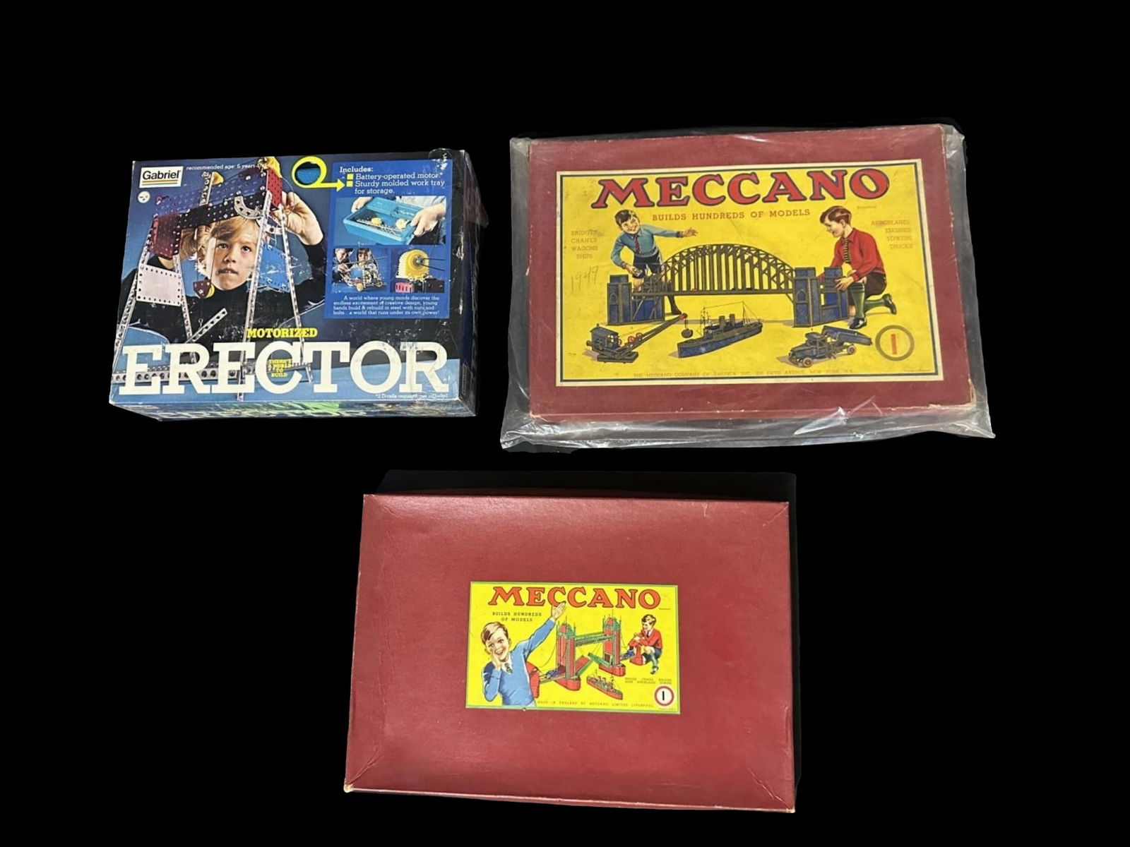 2 Meccano erector sets and Gabriel motorized erector set (1 of 3)