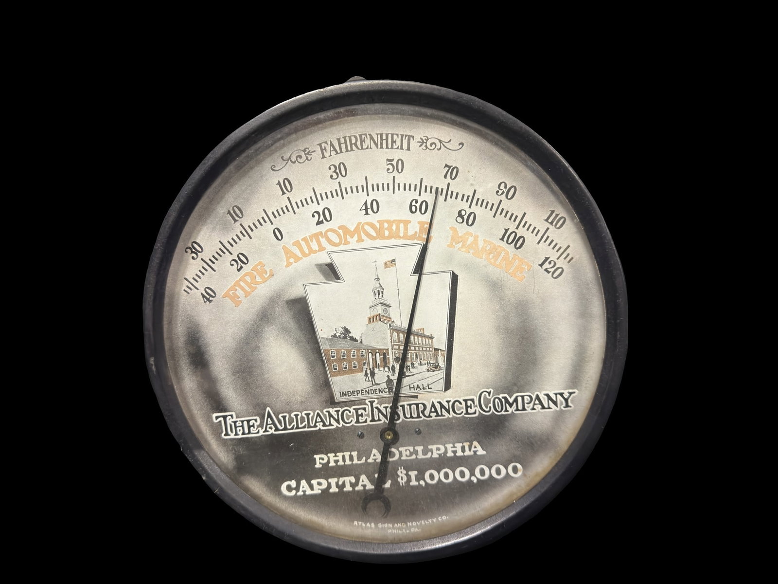 Alliance Insurance company thermometer: Functioning thermometer. PLEASE NOTE, THERE IS ONLY ONE WAY TO PAY FOR ONLINE ITEMS IN THIS AUCTION WHICH IS THROUGH LIVE AUCTIONEERS. THIS IS THE MOST SECURE METHOD OF PAYMENT. MAKE SURE YOUR LIVE AU