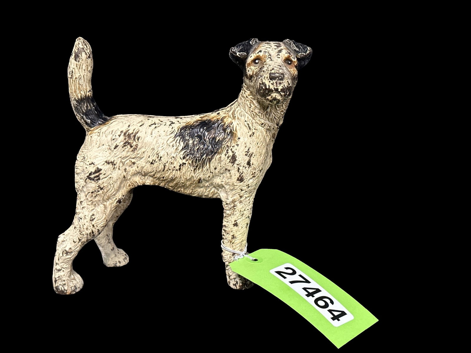 Hubley Cast iron wire hair fox terrier door stop: Very heavy cast iron door stop. PLEASE NOTE, THERE IS ONLY ONE WAY TO PAY FOR ONLINE ITEMS IN THIS AUCTION WHICH IS THROUGH LIVE AUCTIONEERS. THIS IS THE MOST SECURE METHOD OF PAYMENT. MAKE SURE YOUR 