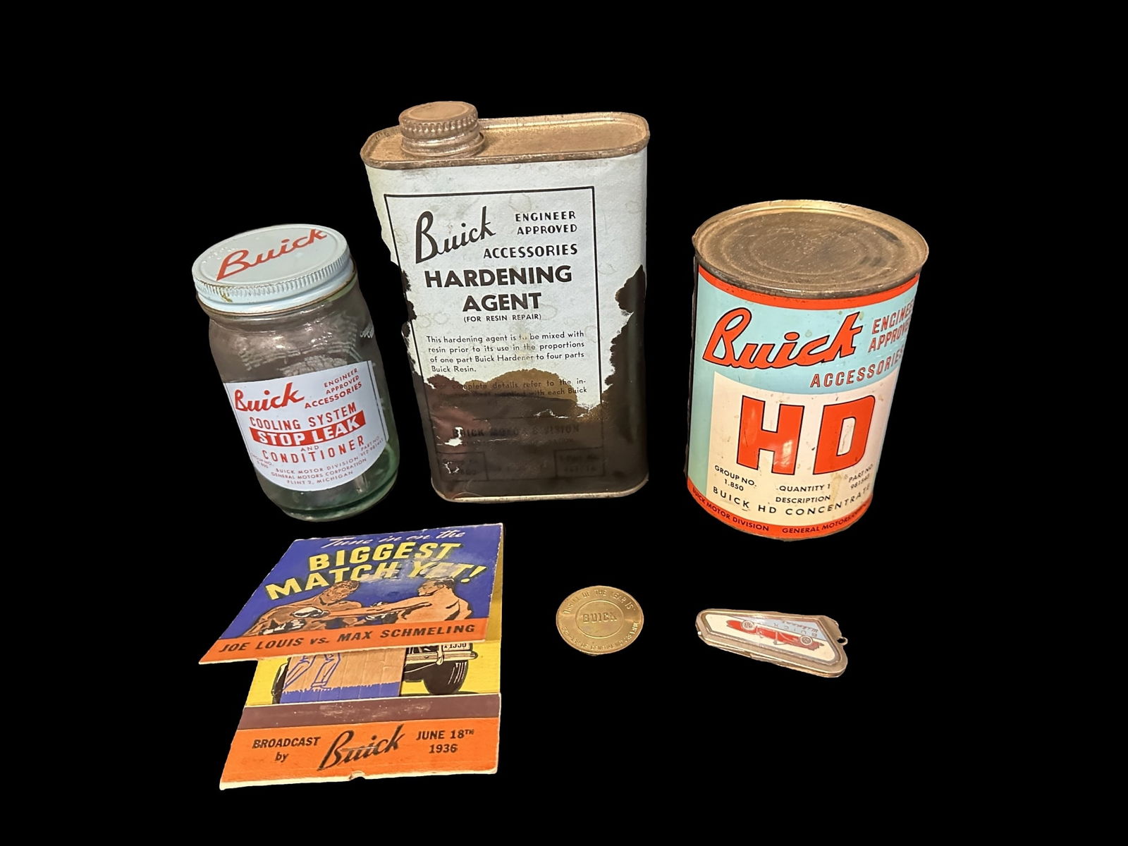 Buick HD Concentrate Hardening agent and stop leak can. Buick matches and coin (1 of 2)