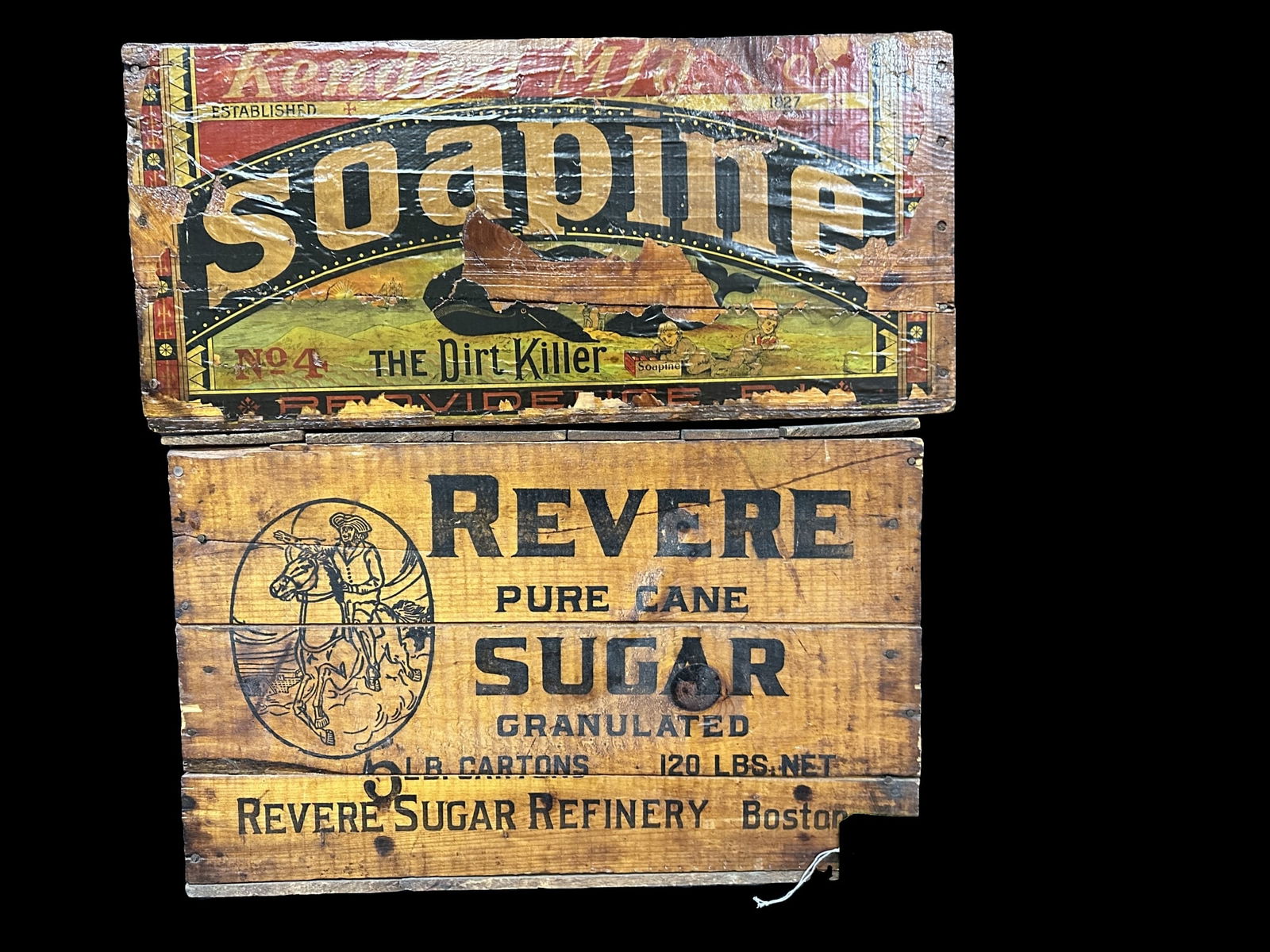 Revere Pure Can Sugar Soapine Dirt Killer wooden crate box (1 of 2)