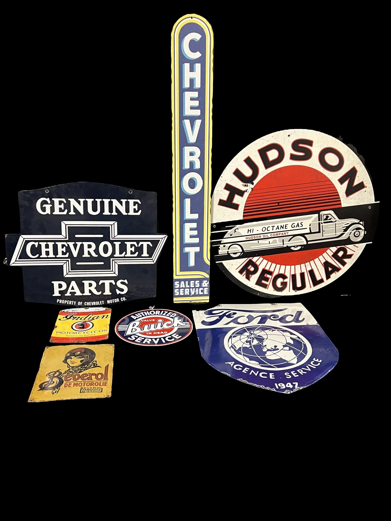 Reproduction Chevrolet Hudson Ford Indian Buick Beverol sign (1 of 5)