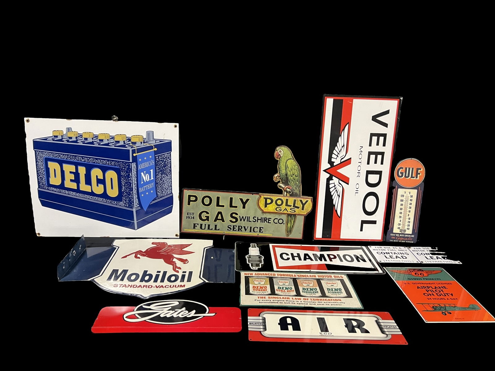 Reproduction Polly gas Veedol Mobiloil Gates Delco Gulf Phillips 66 Sinclair sign (1 of 4)