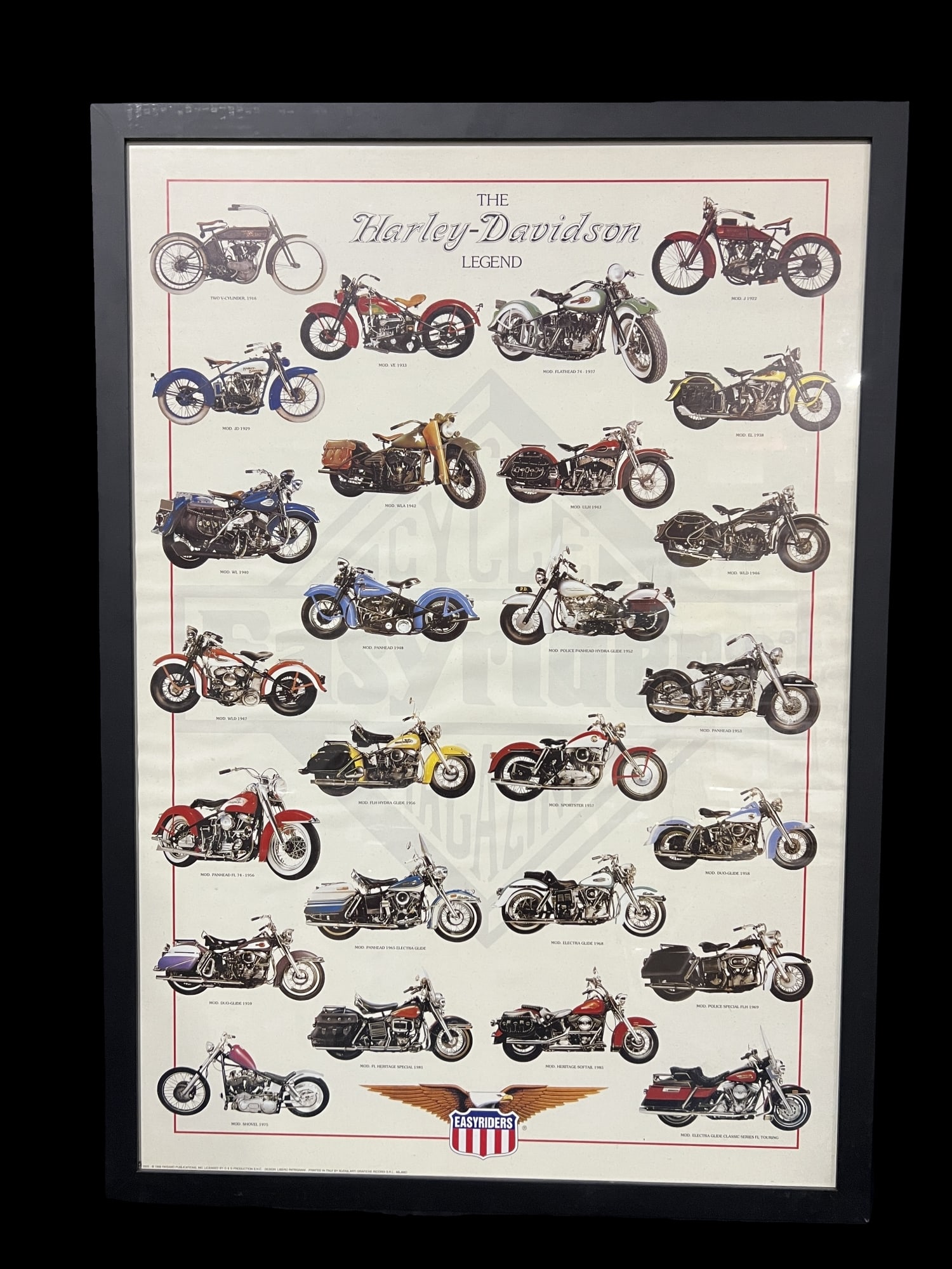 1998 Harley Davidson framed easy riders poster featuring history of Harley (1 of 1)