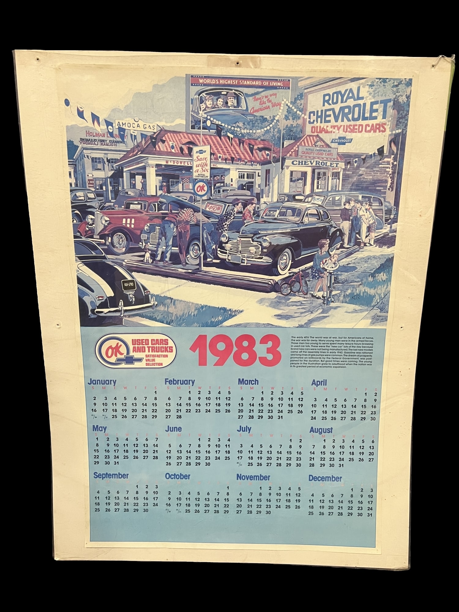 1983 Chevrolet used cars and trucks calendar poster: Appears taped to foam core. Nice condition 1983 Calendar. PLEASE NOTE, THERE IS ONLY ONE WAY TO PAY FOR ONLINE ITEMS IN THIS AUCTION WHICH IS THROUGH LIVE AUCTIONEERS. THIS IS THE MOST SECURE METHOD O
