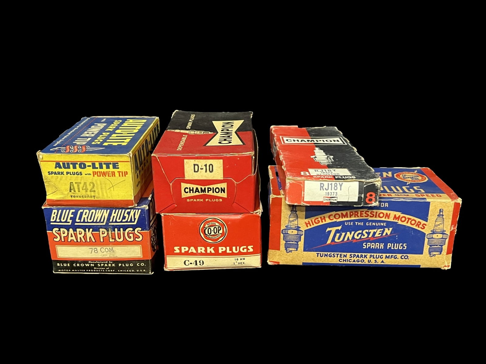 Auto-Lite AT42 Blue Crown Husky 78 COM Tungsten Champion D-10 RJ18Y C-49 Spark Plugs (1 of 1)