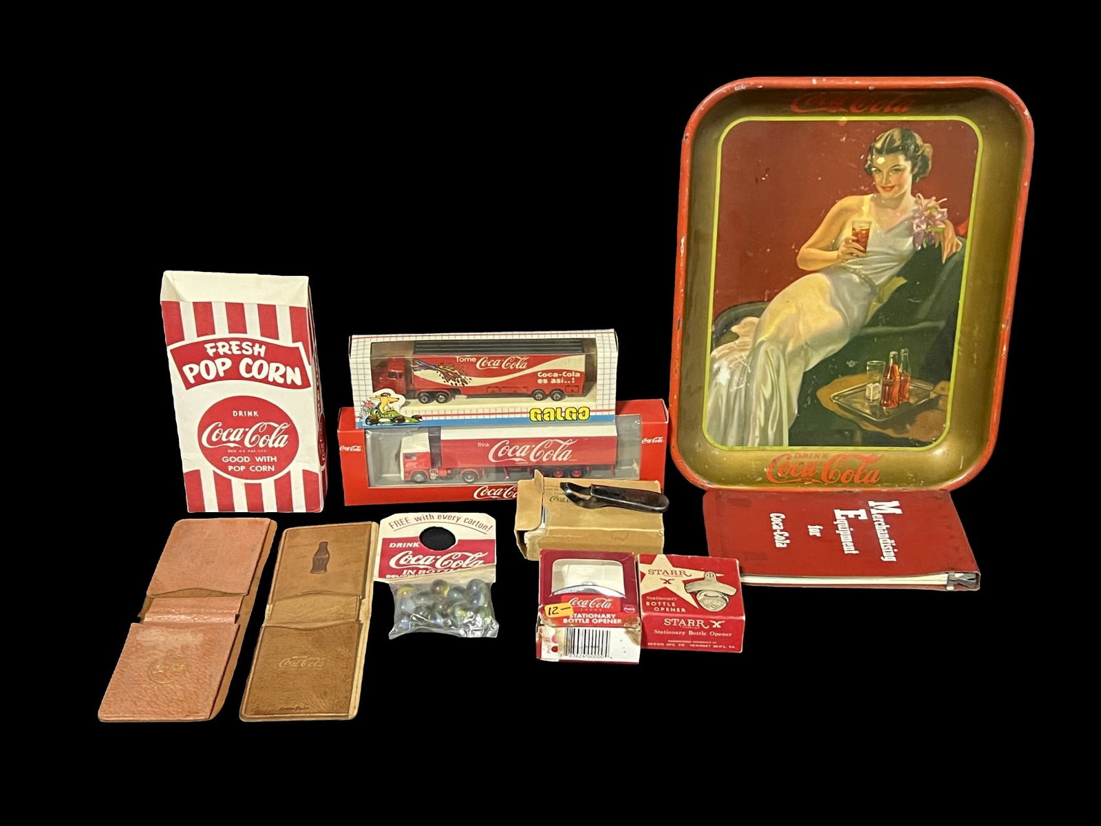 Coca Cola Coke wallet model trucks bottle opener marbles tray and study cards (1 of 1)
