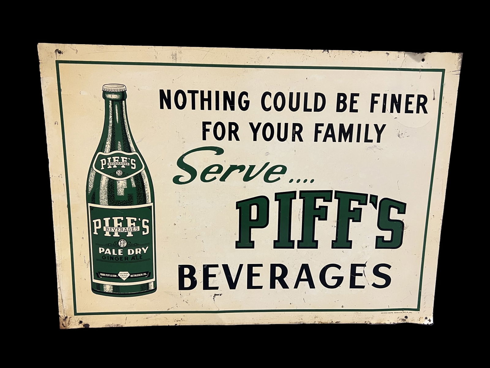 Piffs beverage pale dry ginger ale soda tin metal sign (1 of 1)