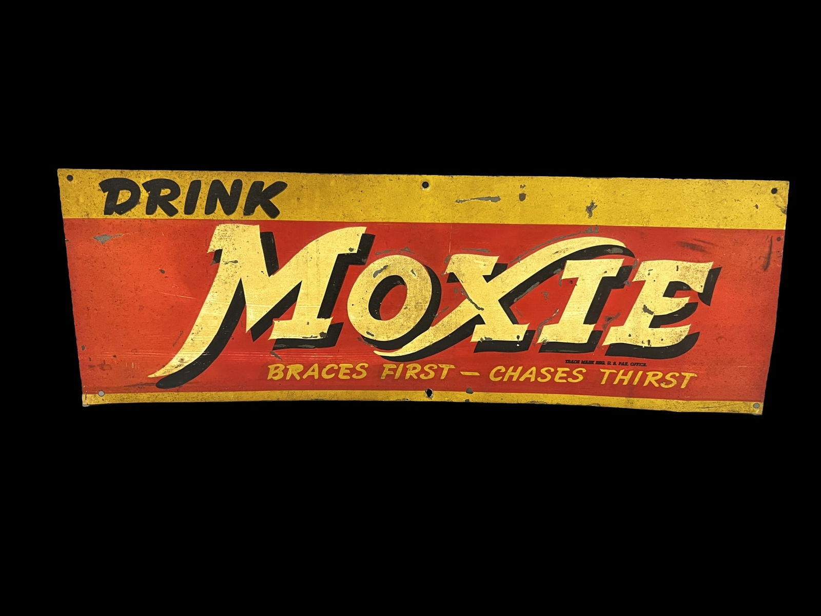Drink moxie braces first chases thirst tin metal soda sign (1 of 1)