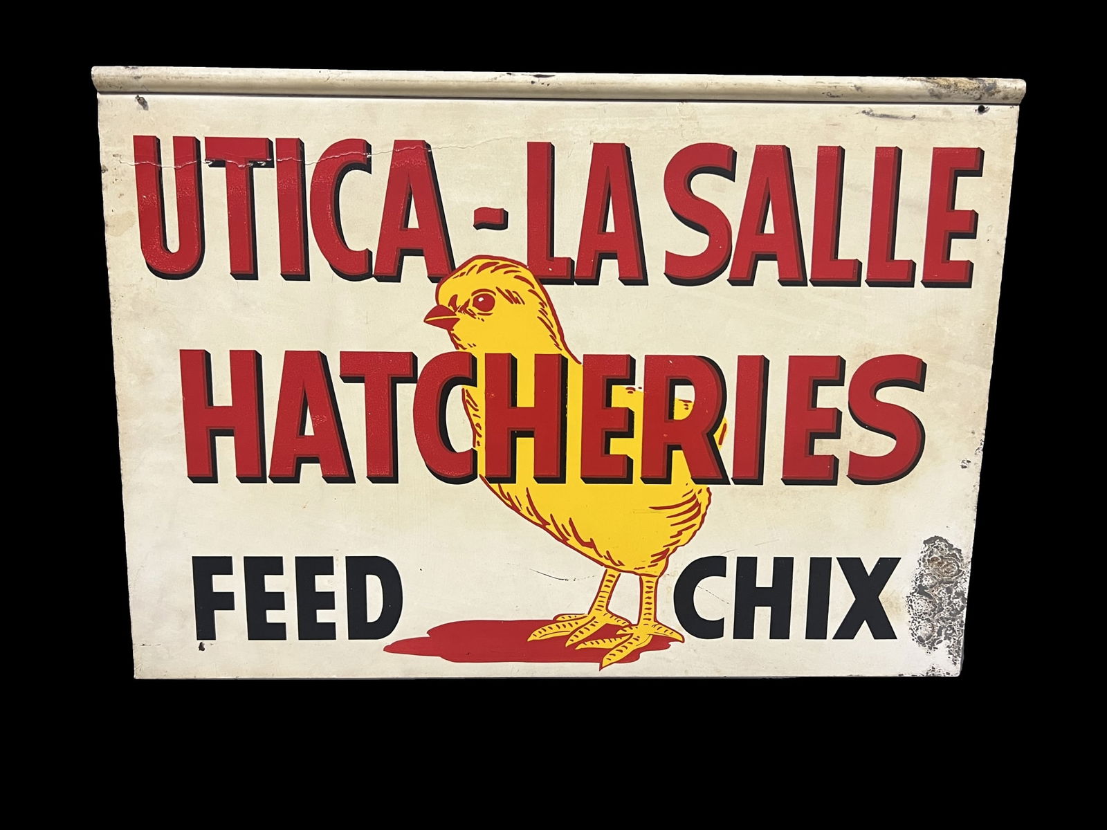 DST Utica Lasalle hatcheries feed farming tin metal sign (1 of 2)