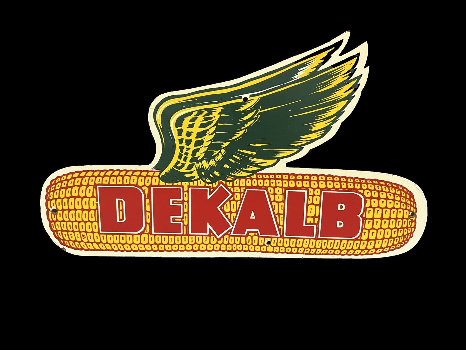 Dekalb pressboard corn farming sign: Strong graphics, nice condition . 24" H x 14" W.
