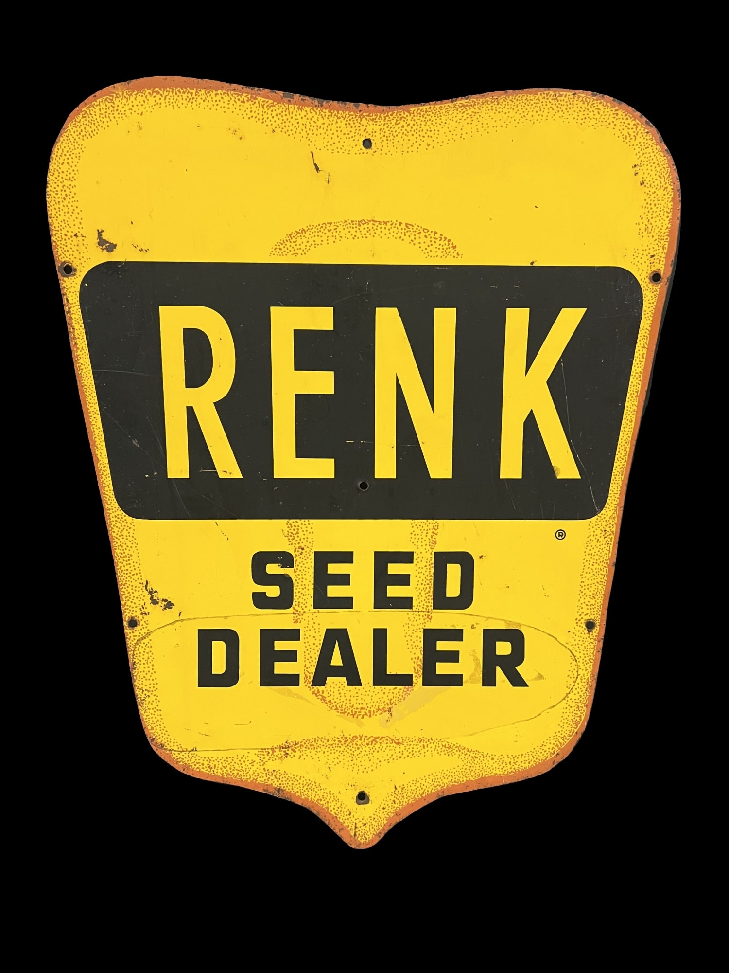 Renk Dealer seed farming tin metal: Great as an outdoor hanger or country store. 28" H x 22" W.