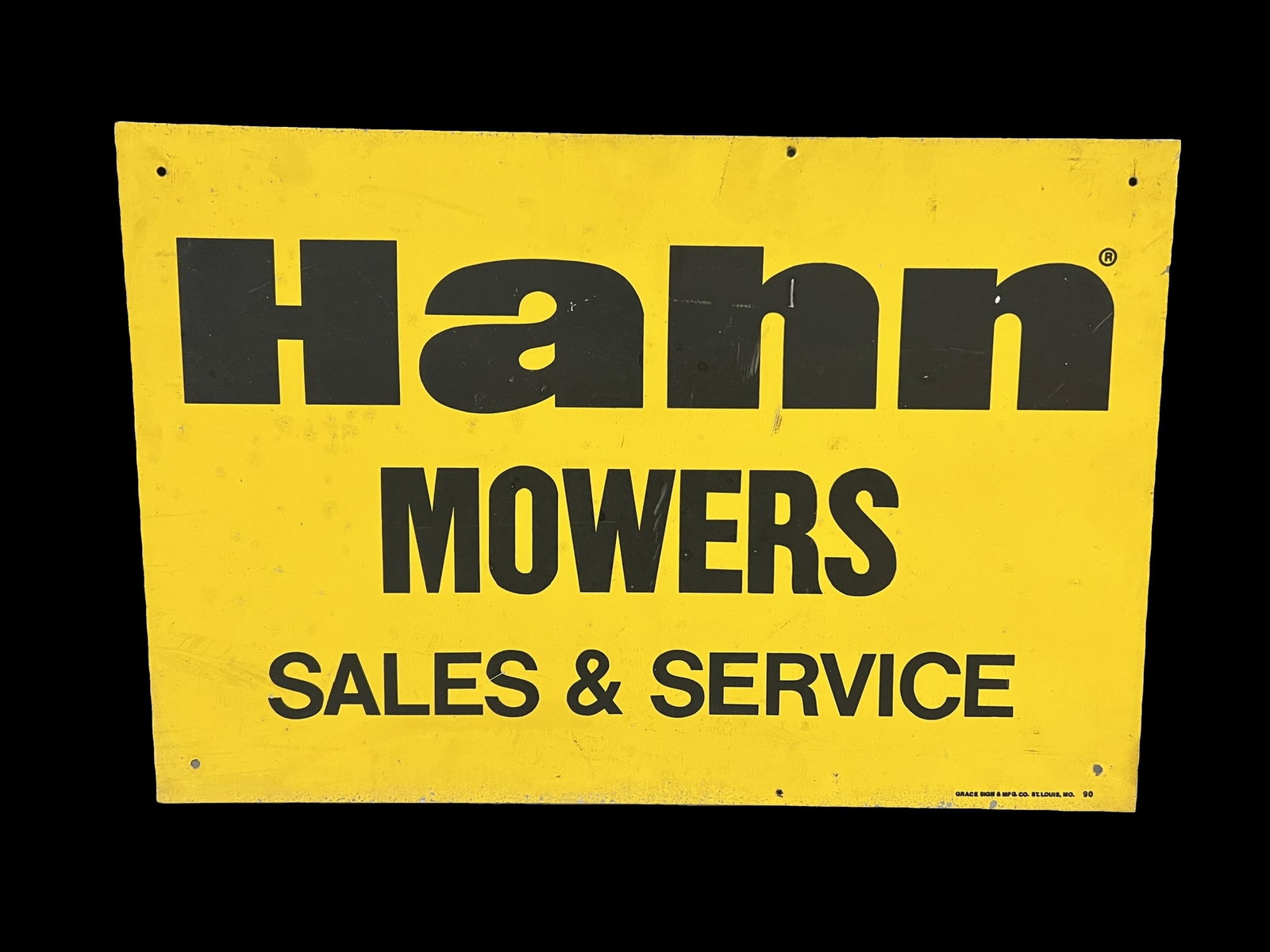 Hahn Mowers sales service tin metal thermometer: Great as an outdoor hanger or country store. 24" H x 16" W.