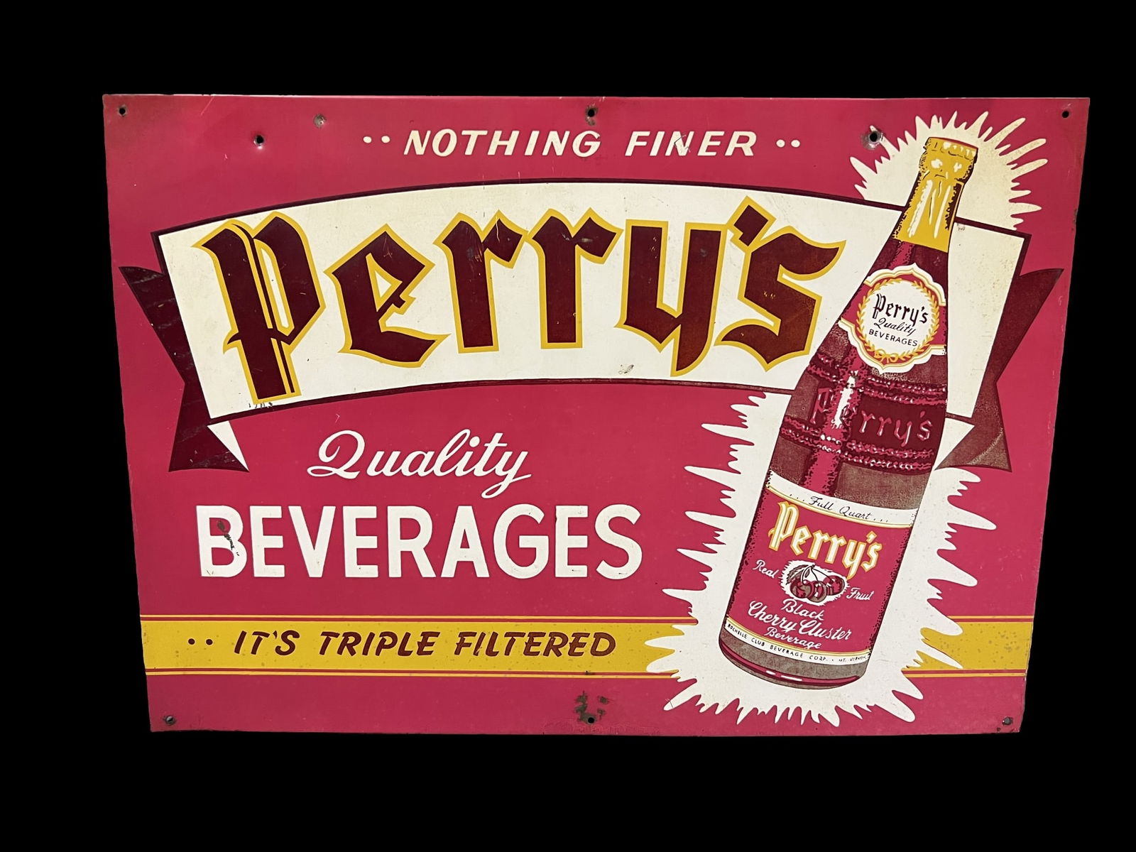 Perry's real fruit beverage tin metal soda sign (1 of 1)