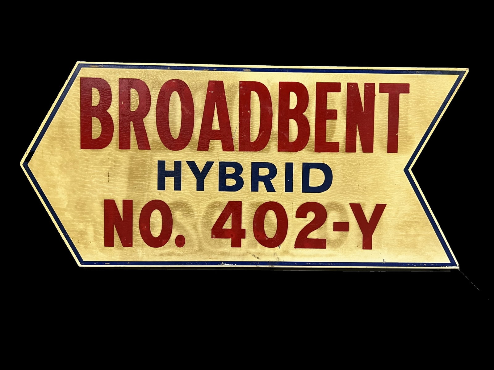 DST Broadbent corn tin metal farming sign: Staining throughout . 24" H x 11" W.