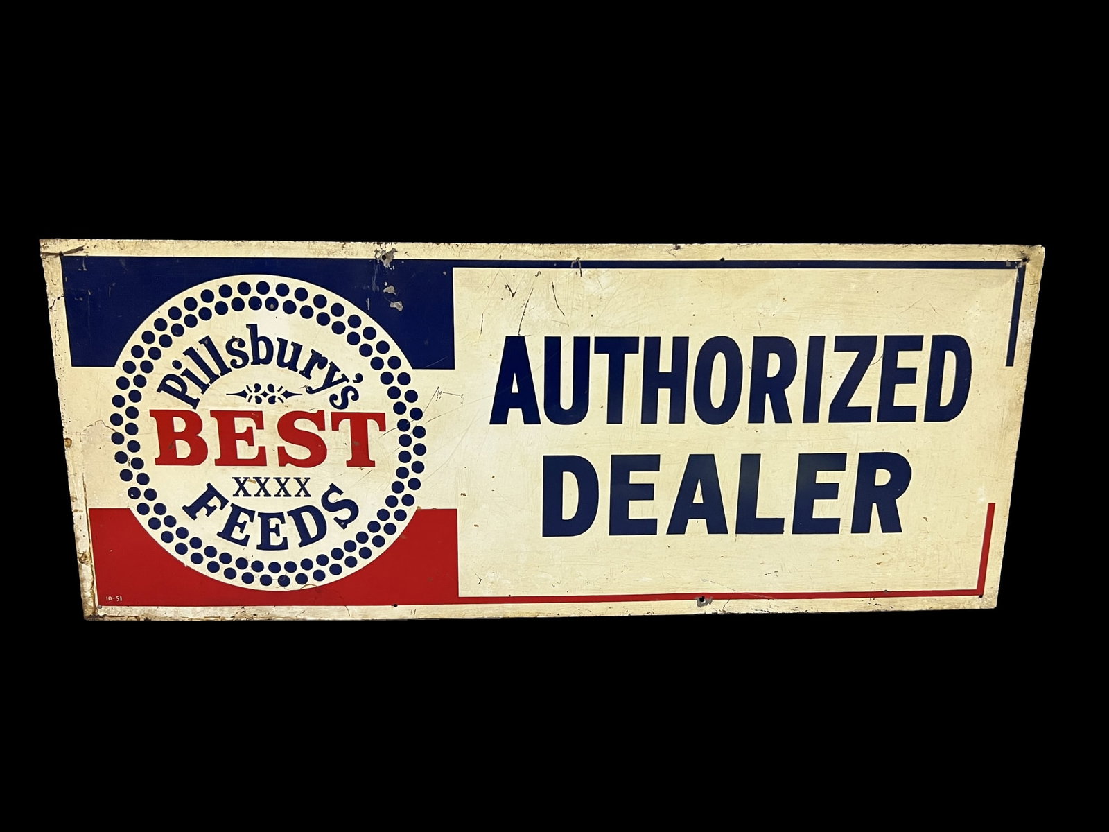 Pillsbury best feeds tin metal farming sign: Great as an outdoor hanger or country store. 30" H x 12" W.
