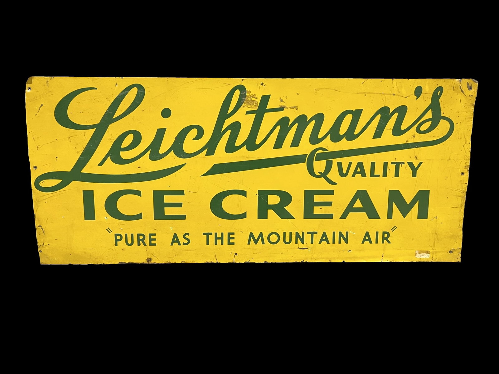 Leichtmans quality ice cream tin metal sign: Great as an outdoor hanger or country store. 28" H x 12" W.