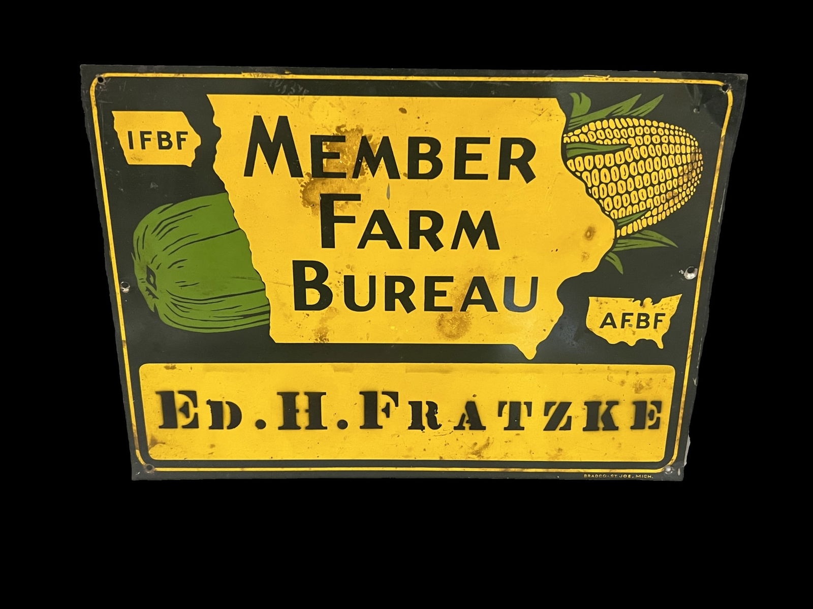 Member far bureau ED H Fratzke tin metal farming sign (1 of 1)