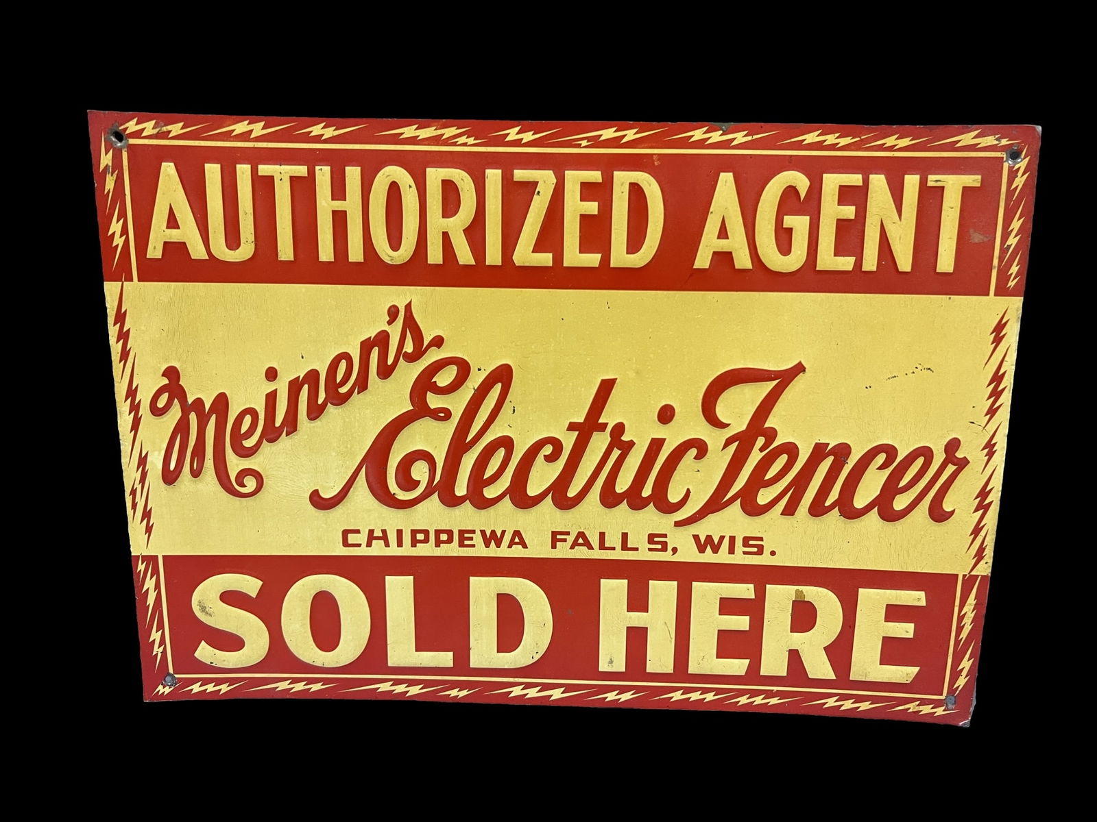 Meinen's electric fence sold here tin metal sign (1 of 1)