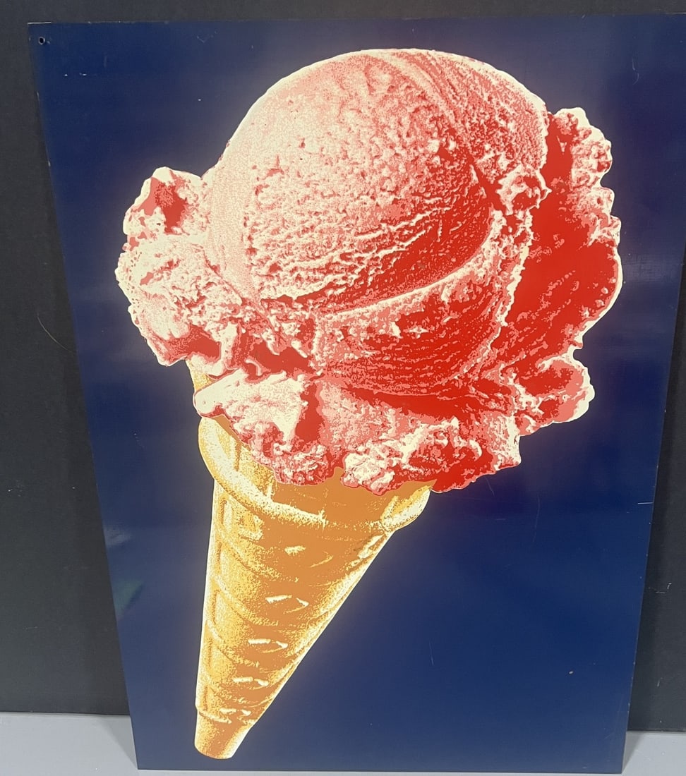 Ice cream tin metal sign: Great as an outdoor hanger or country store. 20" H x 28" W.