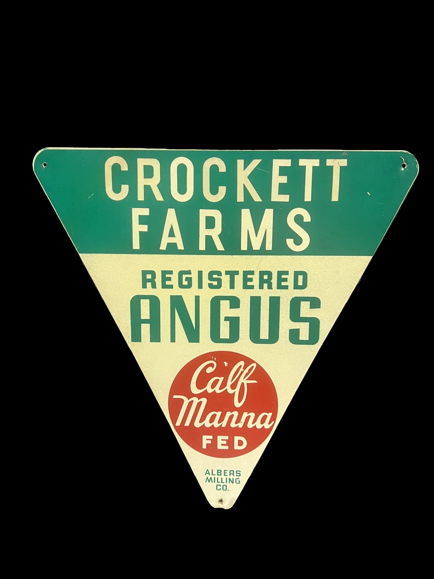 Claf Manna fed Crocket farms Angus farming tin metal sign: Nice reflective sign. 17" H x 17" W.