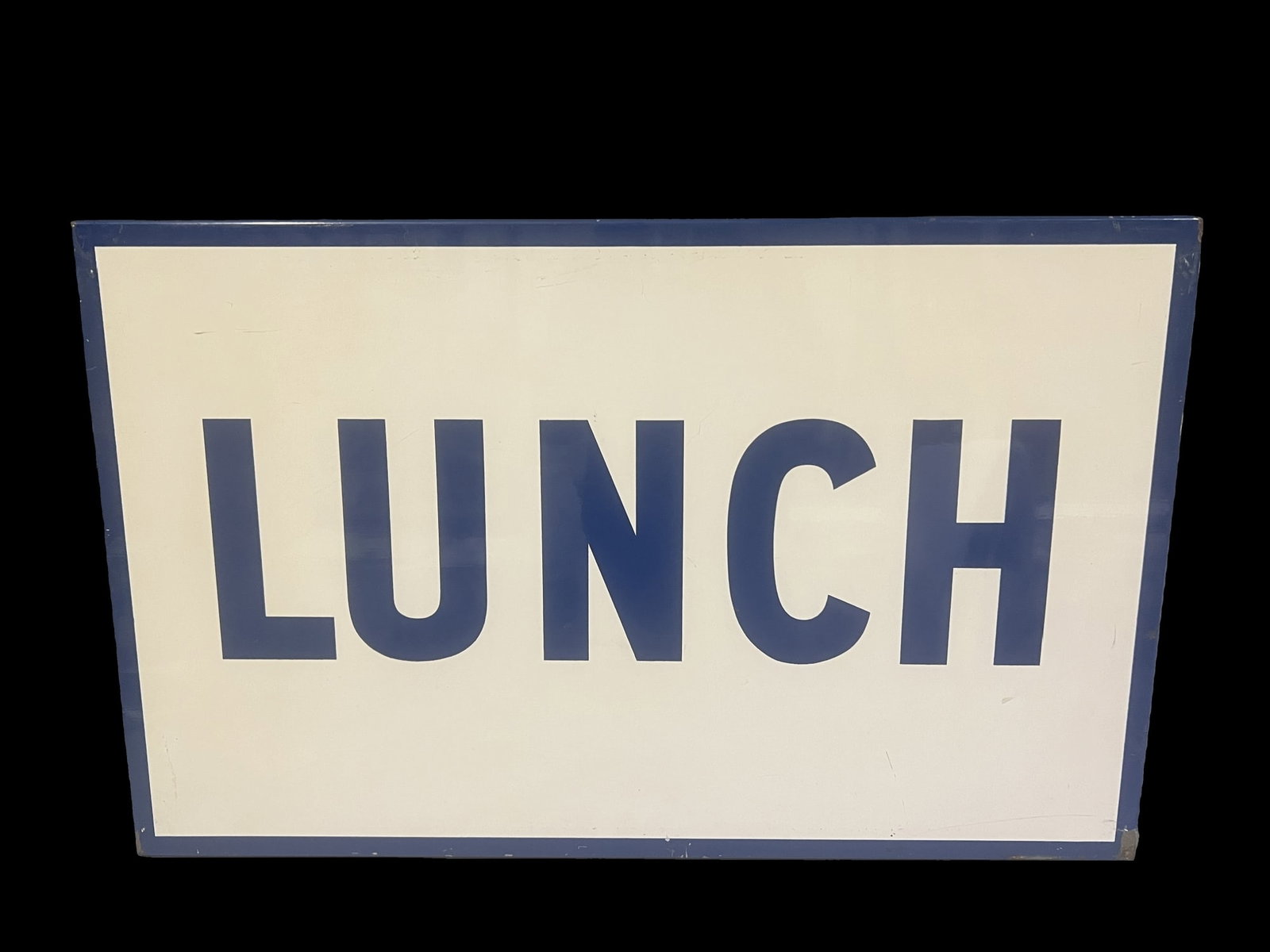 Clean lunch tin metal display sign: Clean face, presents well. 34" H x 21" W x 1" D.