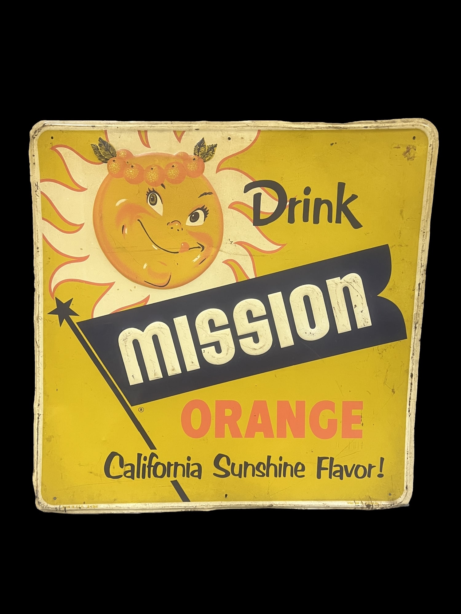 Mission orange of California tin metal soda sign (1 of 1)