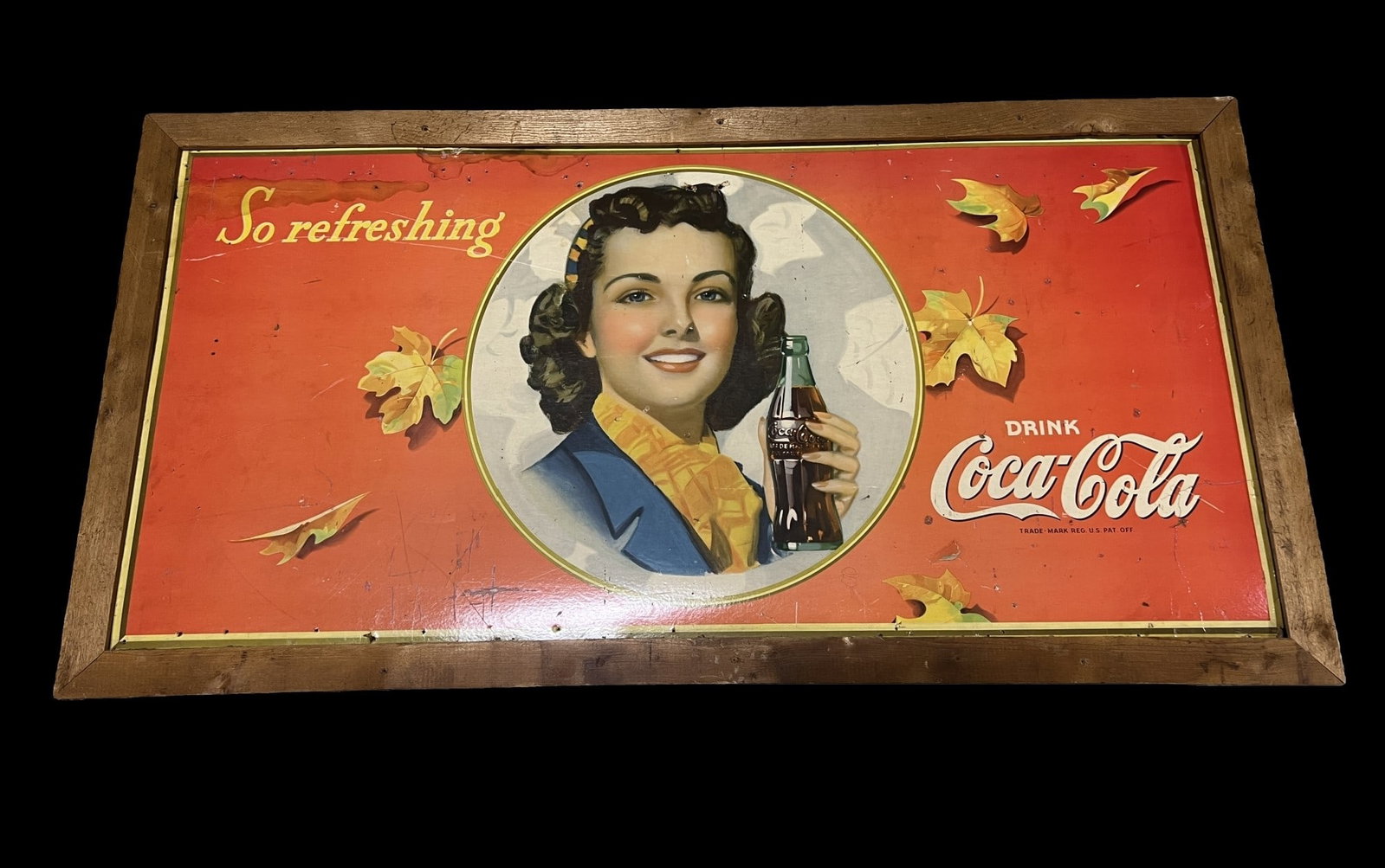 Huge Coca Cola Coke cardboard soda sign: Has holes and staining throughout Due to size this item can not be shipped. 30" H x 60" W.