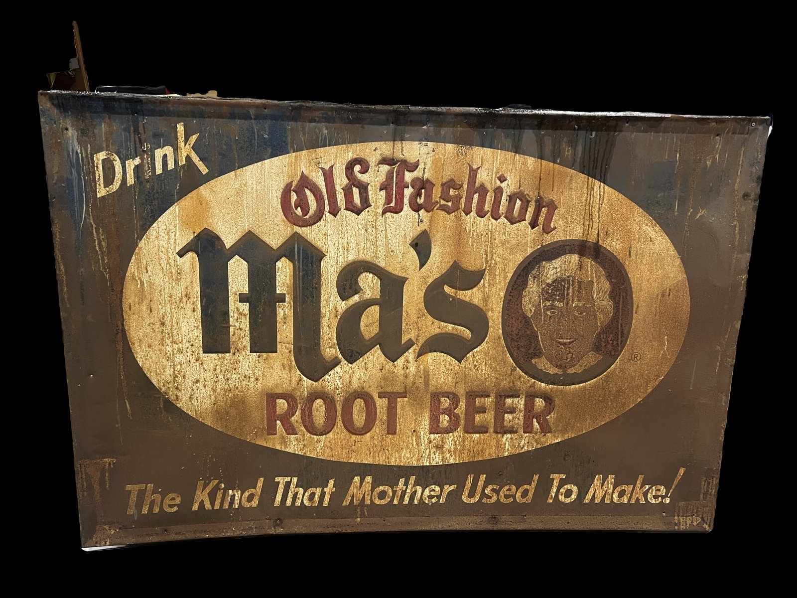 Huge Ma's old fashioned root beer soda tin metal sign (1 of 1)