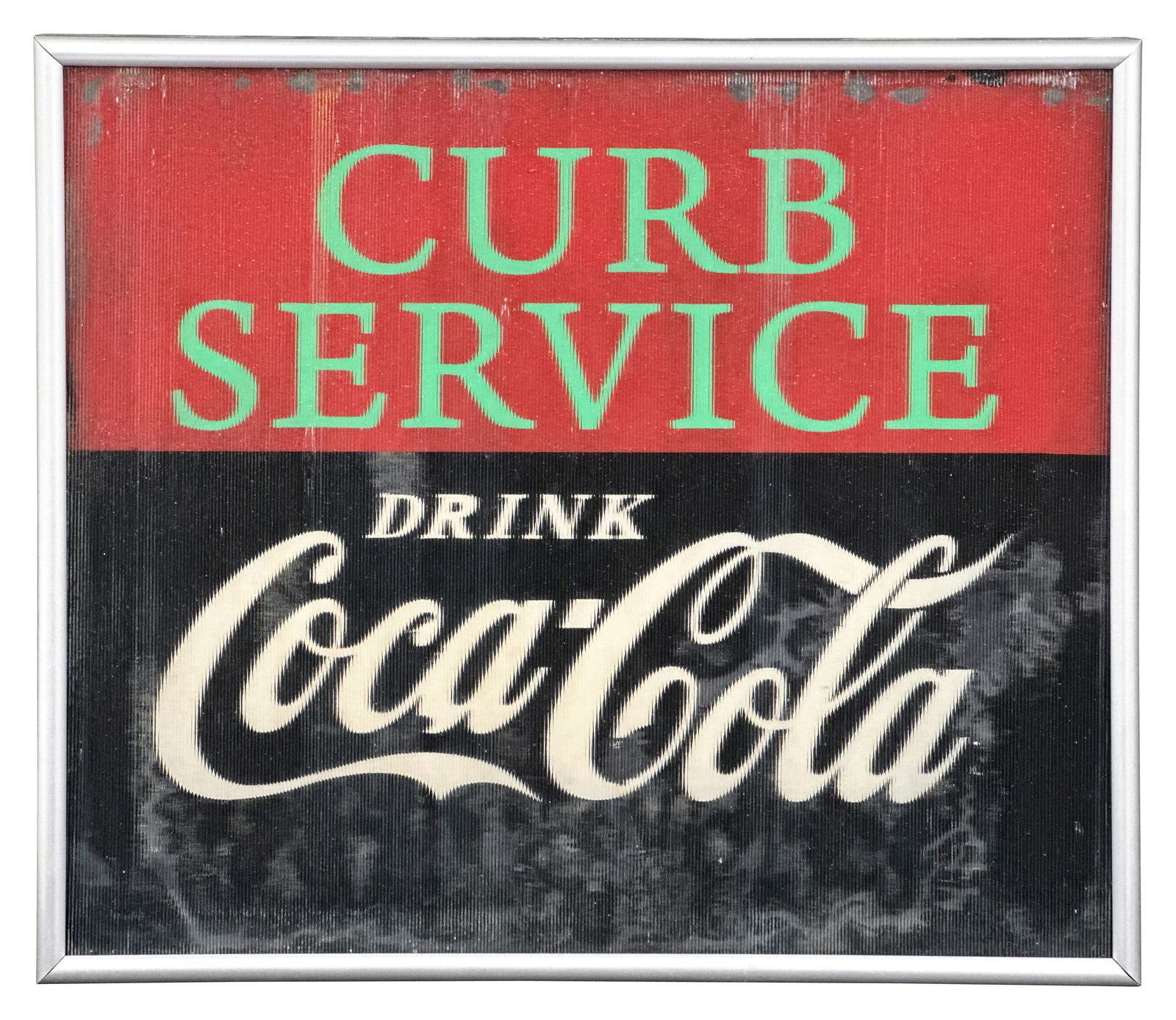 Coca Cola Curb Service Reverse Painted Ribbed Glass Sign (1 of 5)