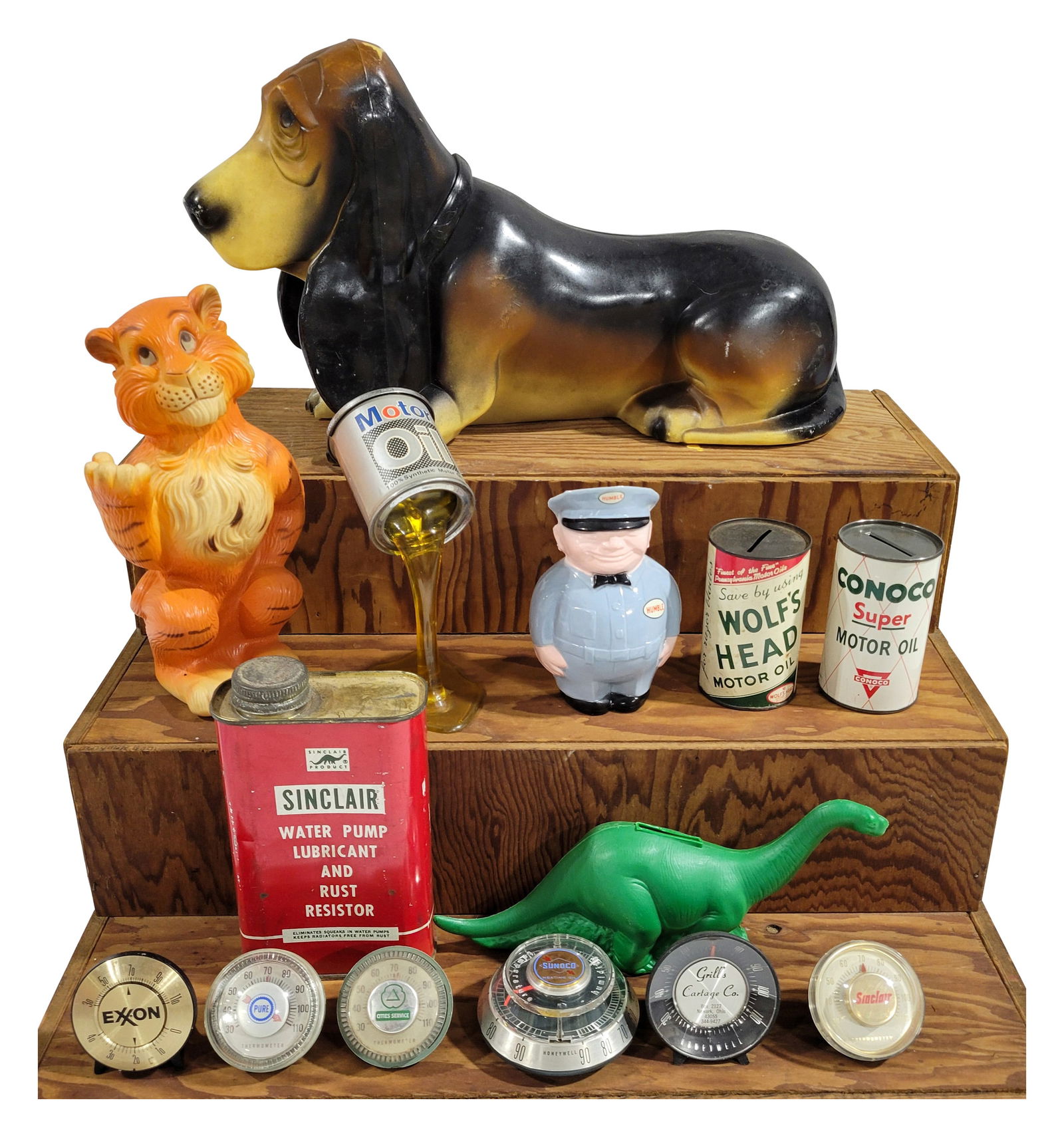 Flying A, Humble Oil, Sinclair, Conoco, Wolf's Head Banks and Thermometers (1 of 3)