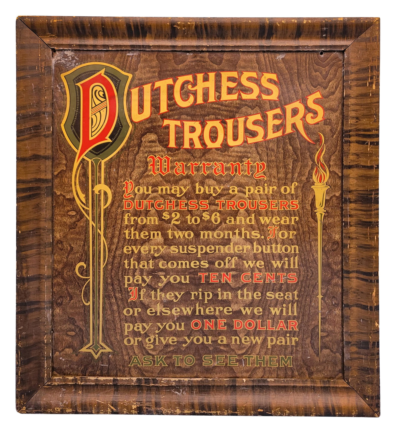 Early Dutchess Trousers SST Sign w/ Wooden Frame (1 of 2)
