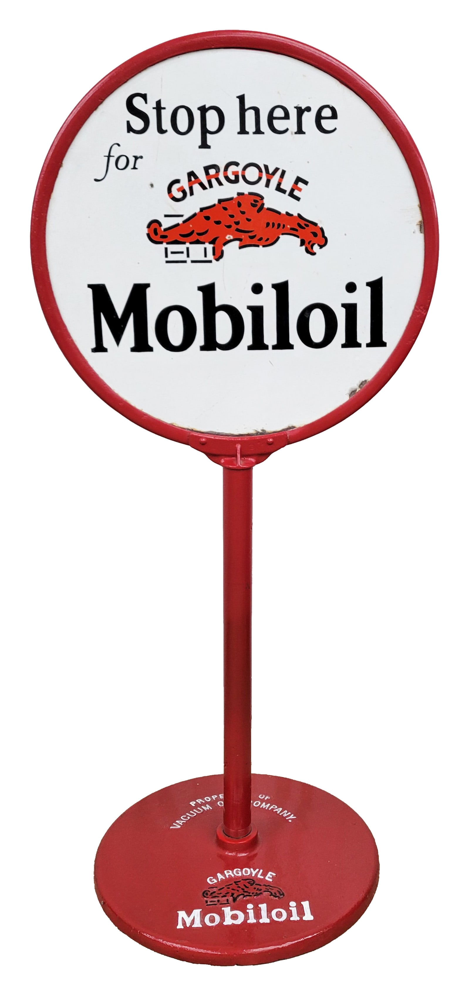 Stop Here for Gargoyle Mobiloil DSP "Lollipop" Curb Sign w/ Base (1 of 3)