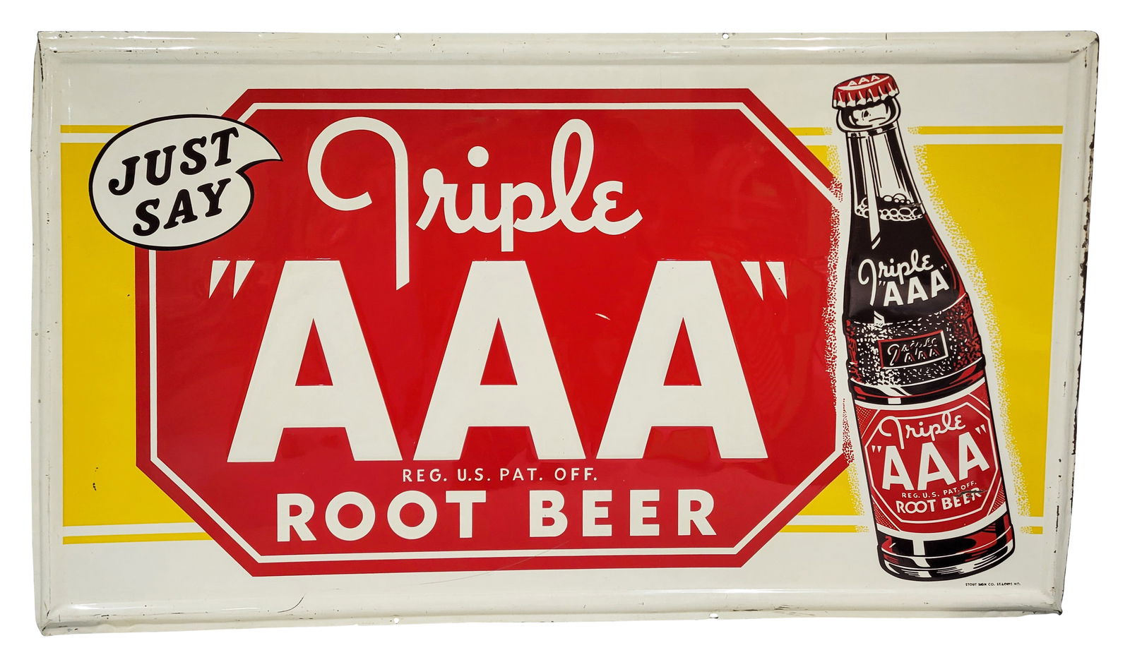 Just Say Triple AAA Root Beer Embossed SST Sign w/ Bottle (1 of 3)