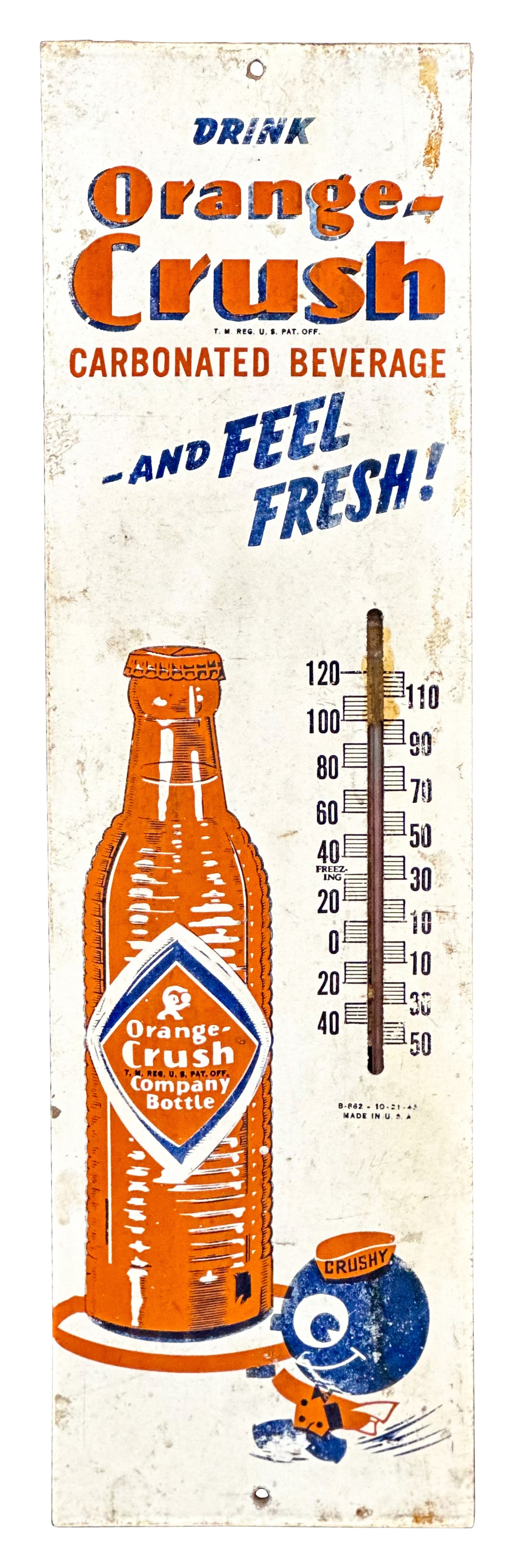 Drink Orange Crush Masonite Thermometer w/ Crushy & Krinkle Bottle (1 of 2)