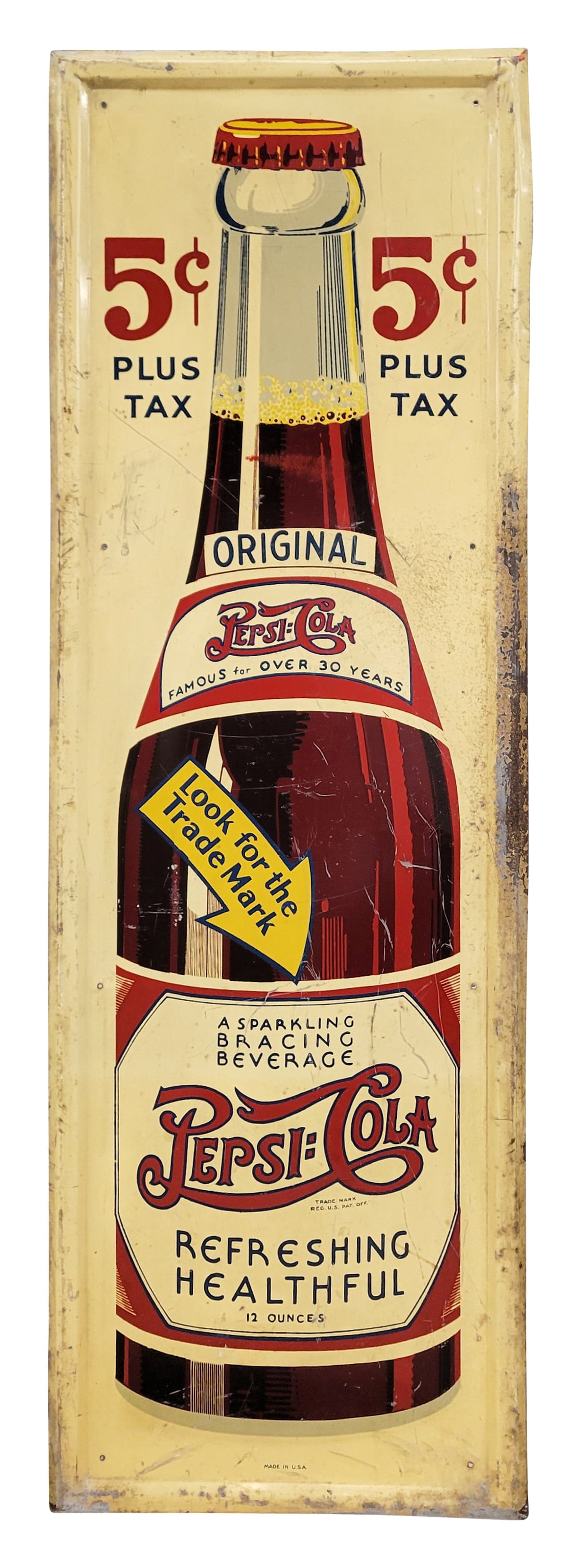 Pepsi Cola "Double Dot" 5 Cents SST Sign w/ Bottle (1 of 2)