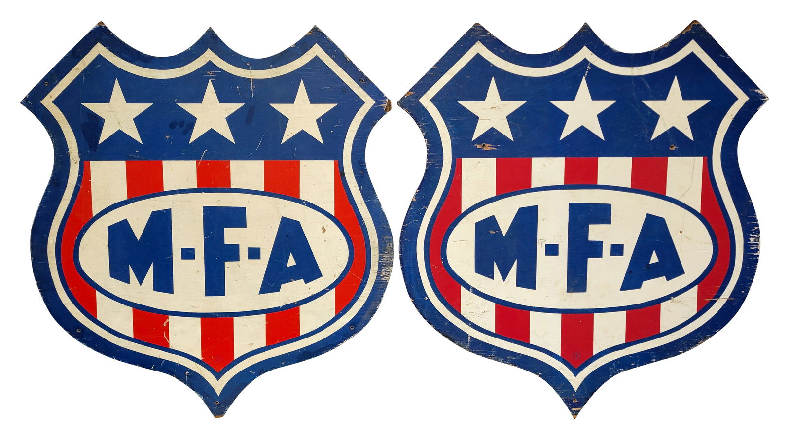 Pair of M-F-A Painted Wood  Stars and Stripes Shield Signs (1 of 2)