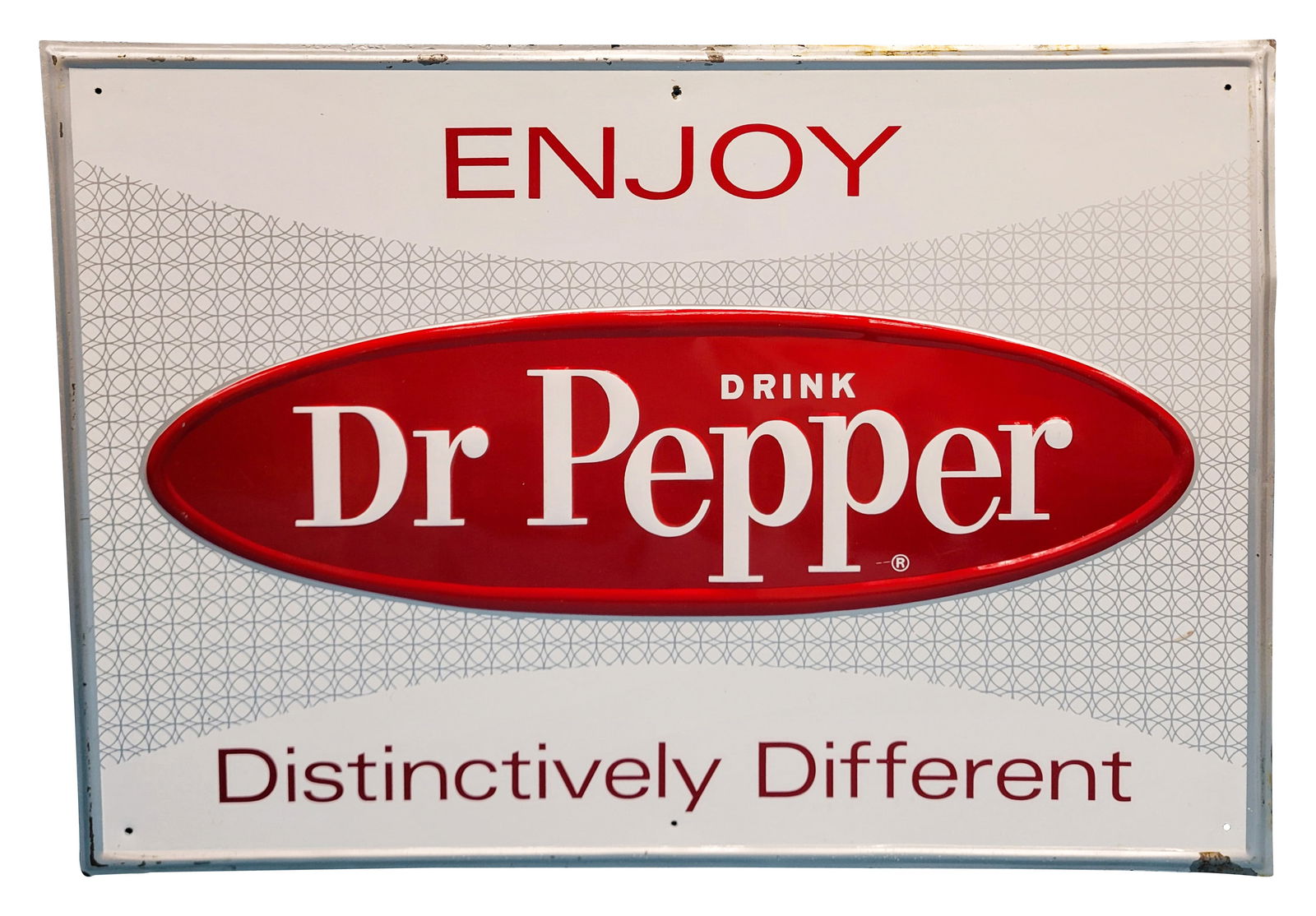 Scarce Enjoy Dr Pepper "Distinctively Different" Embossed SST Sign (1 of 2)