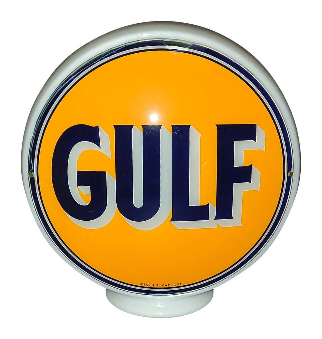 Gulf Gasoline 12.5" Complete Gas Pump Globe w/ Milk Glass Body (1 of 3)