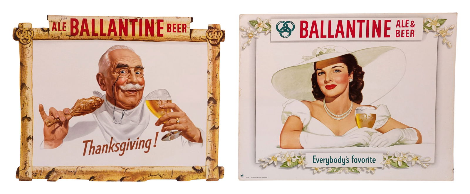 Lot of 2 Ballantine Ale & Beer Cardboard Signs w Lady & Thanksgiving (1 of 4)